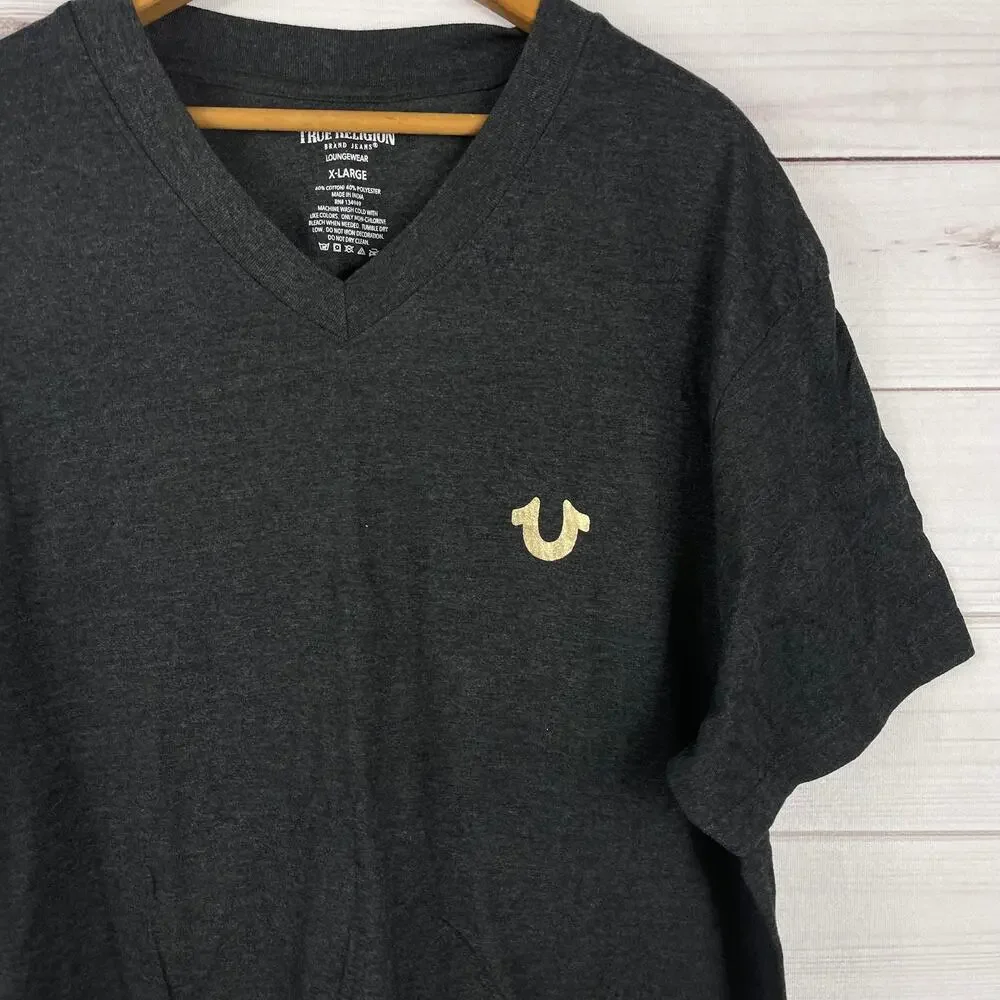 MENS TRUE RELIGION LOUNGEWEAR HORSESHOE CHARCOAL‎ V-NECK T-SHIRT SIZE XL